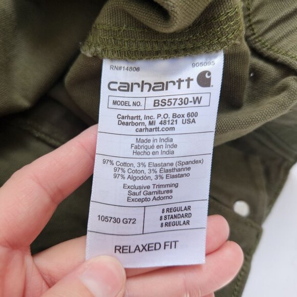 Carhartt Olive Green Relaxed Fit Canvas Shorts Hiking Workwear Women's 8 Reg - Picture 6 of 7